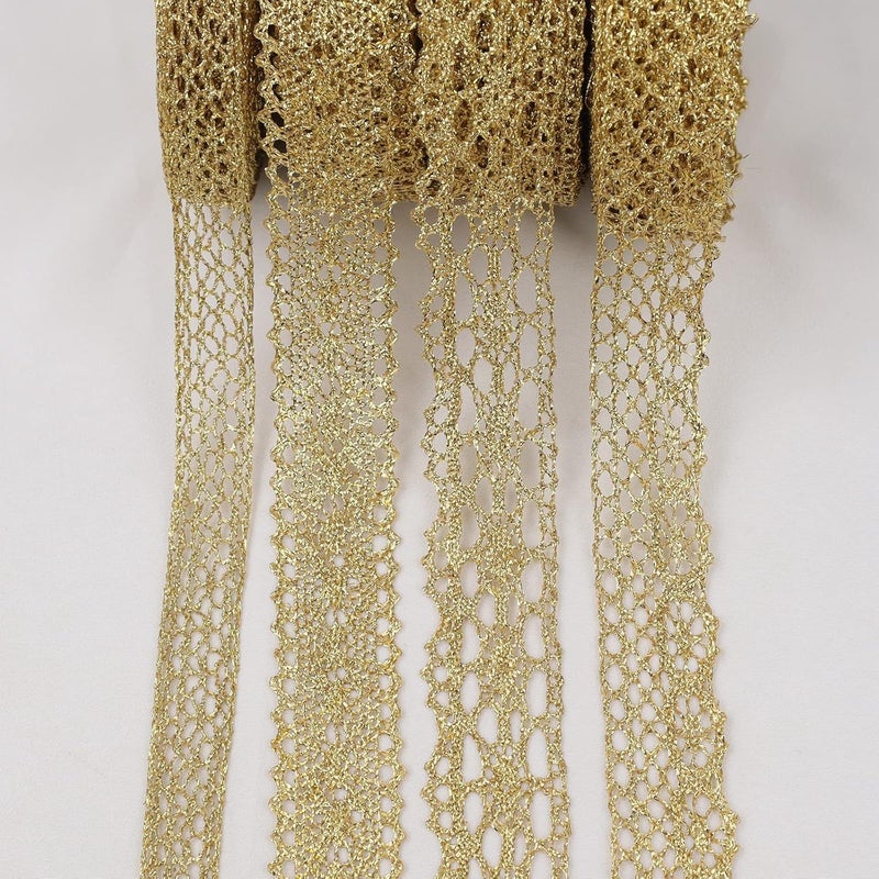 AIETSYEI Gold Lace Trim Vintage Crochet Ribbon Craft Gold Lace for Sewing, Gift Package Wrapping, Bridal Wedding Decoration, Scrapbooking Supplies - Image 3